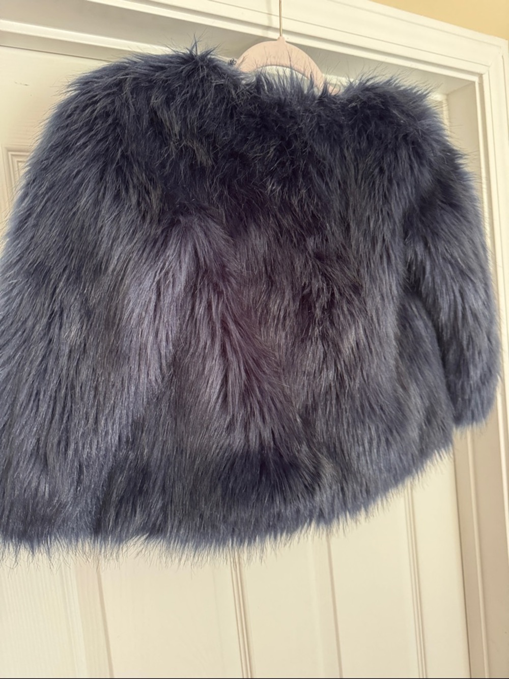 Bakers Black Faux Fur Cape with Floral Lining / Royal Blue - Picture 8 of 9